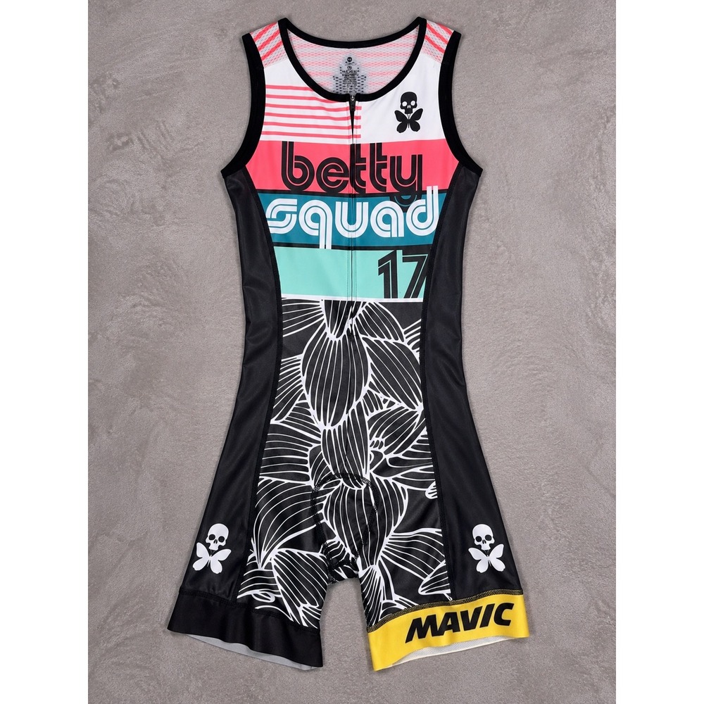 Betty Designs Chevron Tri Suit Womens Small Black Pink Floral Squad 17 Mavic